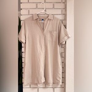 Old Navy Beige Linen Blend Button Front Mini Dress SZ Petite Large Coastal